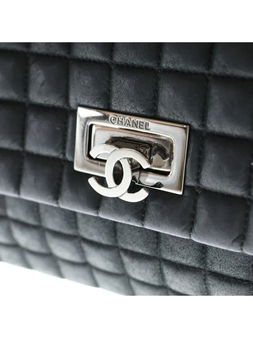Chanel Choco Bar Chain Shoulder Bag S Flap Black Lambskin Silver
